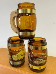 Vintage Souvenir Glass Mugs With Wood Handles 5 X 3