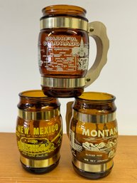 Vintage Souvenir Glass Mugs With Wood Handles