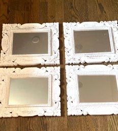 Four Hand Carved Wood Mirrors, Whitewashed.