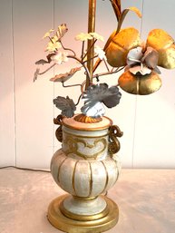 Very  Large Italian Tole Lamp With Gilded Metal Flowers 44 High And Magnificent