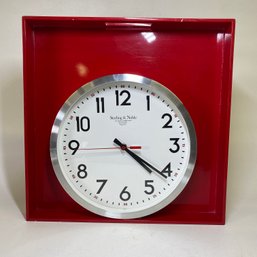 Crate And Barrel Red Serving Tray And Newer Sterling & Nobel Wall Clock