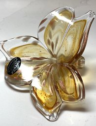 Murano Blown Glass Flower, Gold And Copper Tones