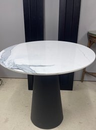 Stunning Marble Topped Style Cafe Table, With Cone Shaped Steel Base (R & B Decker Table?)