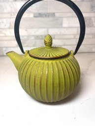 Gorgeous Cast Iron Teapot.  Green With Copper Accent, Black Handle