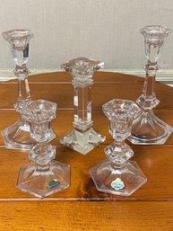 Five Crystal And Glass Candle Holders