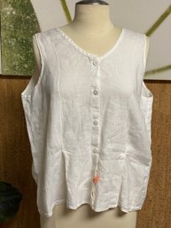 Designer Jeanie Engelhart 100% Linen Button Up White Sleeveless Womens Size L