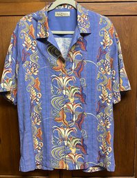 Tommy Bahama Mens Size M 100% Silk Shirt Blue