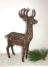 Deer Scuplture Figurine, Covered In Game Bird Feathers 8 Point Buck