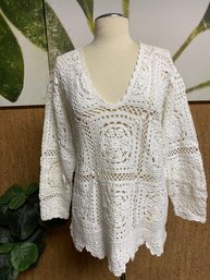 Saks Fifth Avenue Real Cloths Super Fun Cotton Crochet Sweater Size L