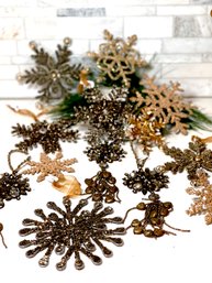 Large Asst Of Copper, Bronze, Gold Snowflakes, Most NWT. 13 Pc Lot 5 Of 5 Snowflakes