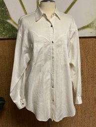 Long Western Style White Linen Shirt Size Large Ann Taylor For Kenar