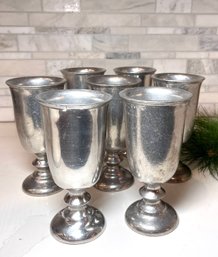 Vtg Wilton Armetale Pewter-like  Wine Goblets  7 Inches Tall, Set Of Seven