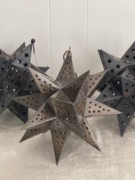 3 Bronze Brass Light Up Star Hanging Lantern.  Two Accommodate Candles, One With Plug In