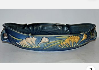 Lovely Blue Roseville Pottery Freesia Console Bowl Circa 1945   #468-12