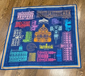 University Of Oxford Silk Scarf: Brightly Colored With Depiction Of Campus Buildings And Landmarks