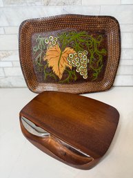 Fabulous Nambe Cheese Board With Mid Century Inspire Carved Wood Tray