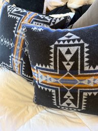 Felted Wool ( Pendleton?) Southwestern Pillows, Down Inserts, 20 X 20, Set Of 2