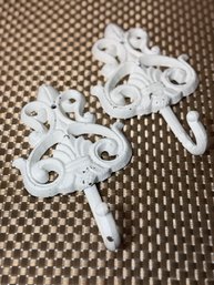 White Washed Cast Iron Hooks.  8 High X 4.5 Wide