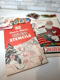 Vintage Holiday Advertisement And Ephemera, Stencils, Postcard, Gift Tags Etc