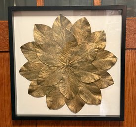 Large Shadow Box Framed Gilded Magnolia Leaf Art. 20.5 X 20.5 X 2 Inches Depth