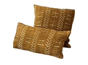 Artisan Bark Cloth Pillows 20 X 20 And 12 X 24  With Down Inserts