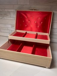 Vintage Leatherette Jewelry Box, Red Satin Interior 8 X 11 X 4