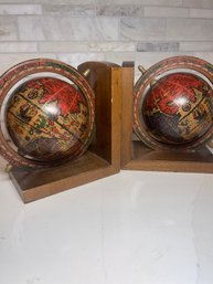 Charming Old World Globe Book Ends.  6 X 6 X 4