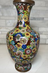 Antique/vintage Cloisonne  Enamel Brass Vase.  Great Vibrant Colors And Pattern.