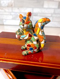Classic Hi-gloss Lidded Trinket Box W/ Mosaic Squirrel !  7.25 X 5 X 2.25 High