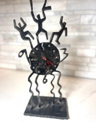 RARE Cut/Forged Steel Keith Haring Style Pop Art Clock, 7 Wide X 15.5 High