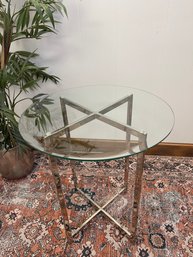 Beveled Glass Side Table With Chrome Base