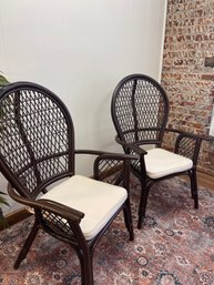 Pair Of High Backed Rattan Chairs With Cushions***