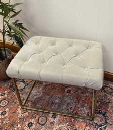 Grey Velvet Diamond Tufted Stool/Ottoman.