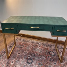 Emerald Green Home Office Desk W/ Three Drawers And Gold Base And Hardware***