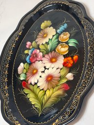 Vtg Handpainted And Signed Scalloped Tray, Excellent Condition, Heavy