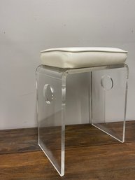 Amazing Mid Century Modern Thick Lucite Stool,  W/ Attached Leatherette Cushion.