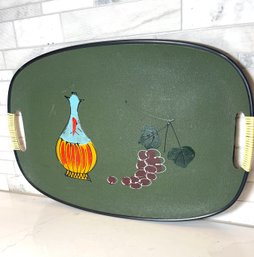 VTG Mid Century Painted Resin Tray, Wine Decanter And Grapes Motif