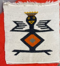 Vintage Ecuador/Aztec  (?) Wool Weaving Textile  Bird/Man   14 X 14