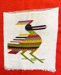 Vintage Ecuador/Aztec  (?) Wool Weaving Textile  Roadrunner 14 X 14