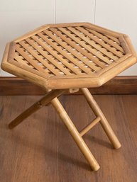Vtg Bamboo And Rattan Octagonal Folding Table, Side Table.