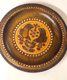 Vtg  Carved Wooden Plate, Made In Poland, Polish Folk Art