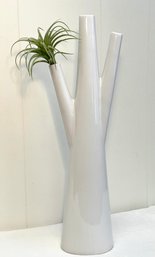Designer Vase: In The Style Of Lignet Roset 'Roseau'.  Glossy White And Tall