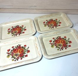 VINTAGE Hand Painted Tole Snack TraYS, SET OF Four