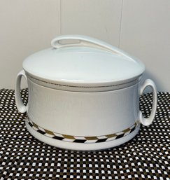 Lovely Signed Pierre Cardin Casserole Dish.  Elegant And Artsy With Unique Lid And Blk/gold Accents.