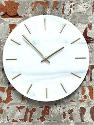 White Carrera Marble Clock With Gold Hands.( CB2) Simple And Elegant.  AA Battery Required