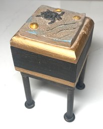 Awesome Trinket Box On Iron Legs, Sculptural Turtle On Lid.  Eccentric And Artsy