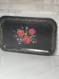 Vtg Handpainted  Floral Serving Tray, Vibrant Colors, Heavy. 14 X 9