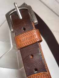 Handsome  Leather CARHARDT Belt, Italian Leather, Two Toned W Pewter Buckle.