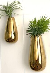 Vintage Teardrop Wall Vases, Brass.  Great For A Spring Bouquet , Airplant Or Succulent!