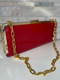 Gorgeous Red Patent Leather Cloth/handbag/ Purse With Gold Accents And Gold Chain( Removable)